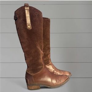 Sam Edelman Dark Brown Leather Boots with Embossed Logo